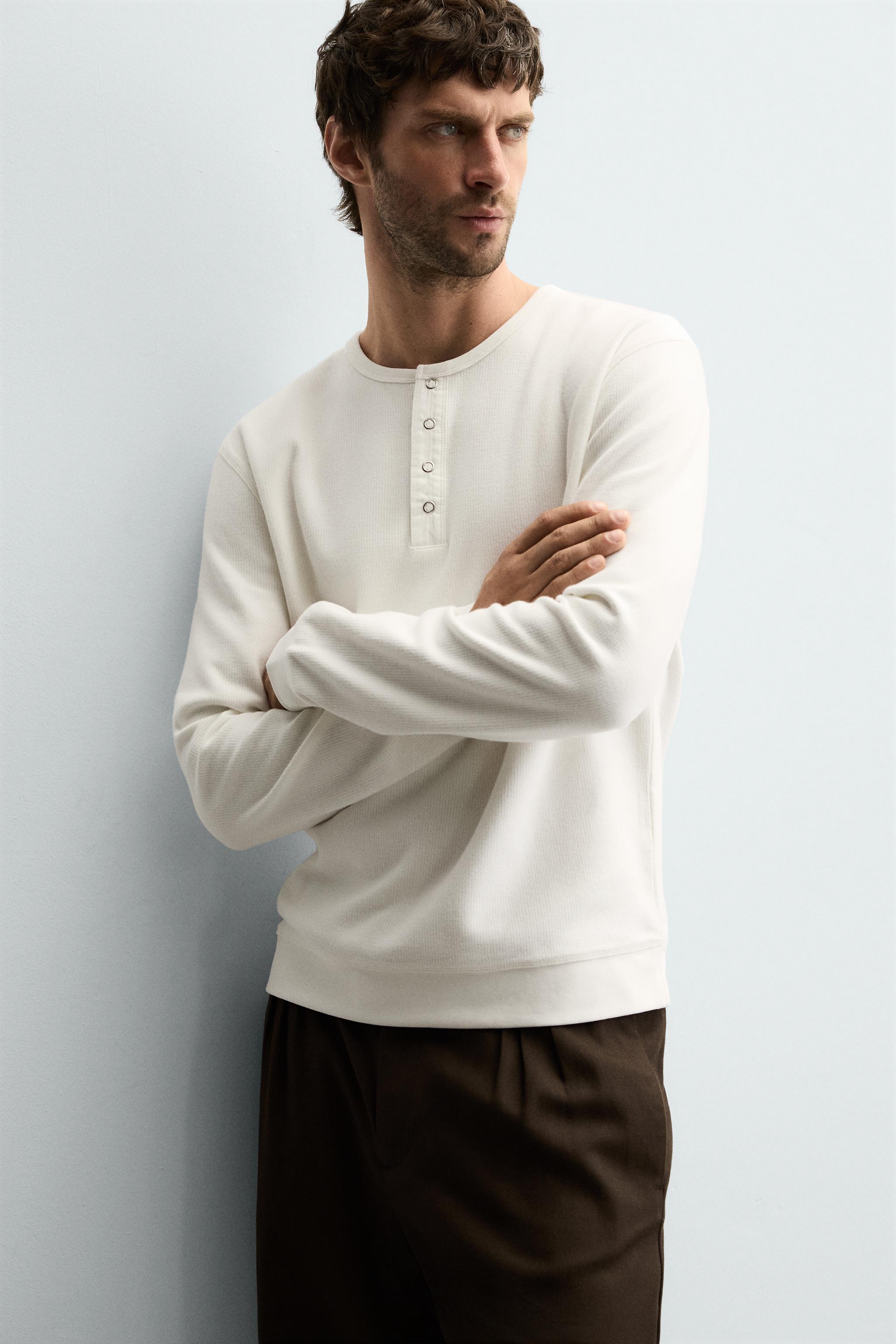 RIB KNIT HENLEY COLLAR T-SHIRT